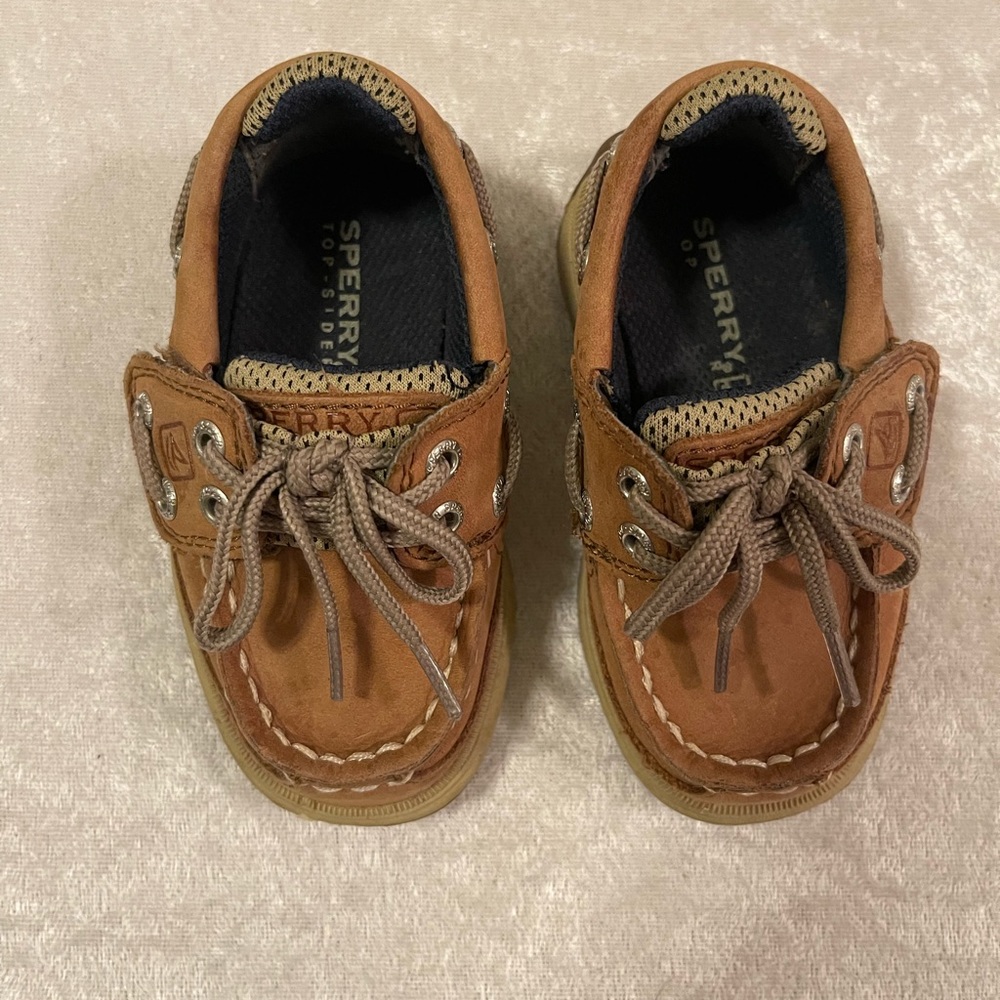 Sperry Kids Top Siders Lanyard Tan Leather Shoes Size 5M